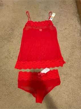Red lace lingerie set: Size Small